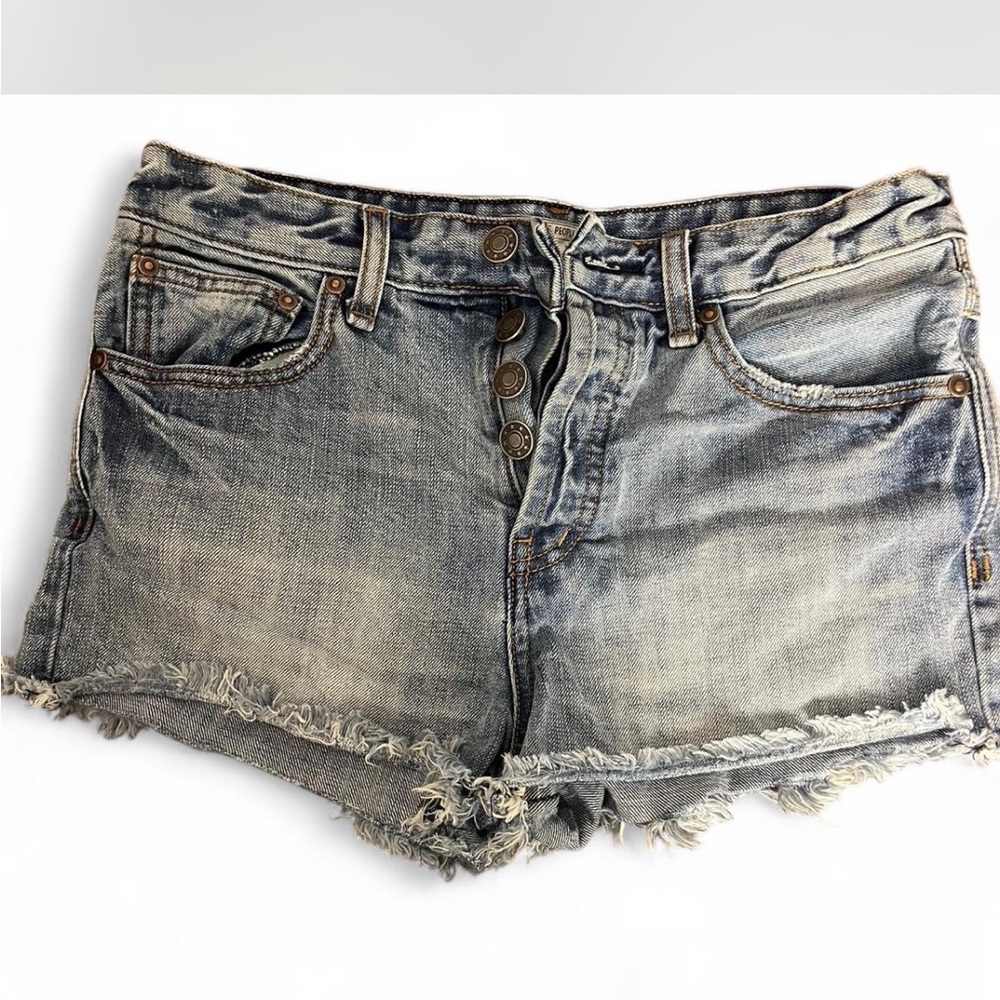 Free People Blue Jean Shorts Distressed Frayed Hem